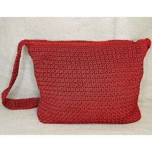 JACQUELINE FERRAR Crochet Knit Fall Shoulder Bag Purse Color Red